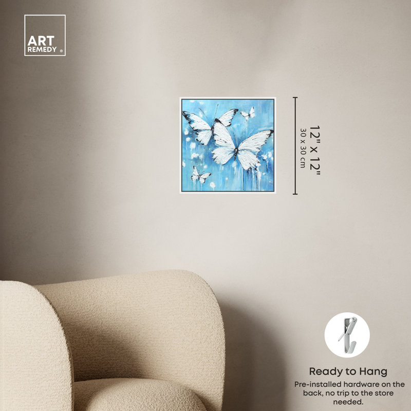 Textured Blue Butterflies Canvas Print with White Frame, 13" x 13"