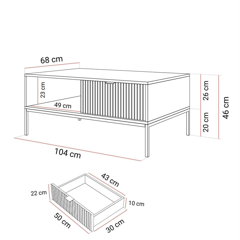 Four Leg Coffee Table with Storage, Black
