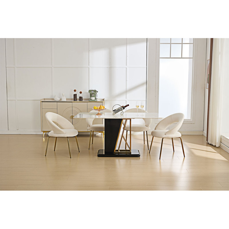 Meshea Dining Chair with Sleek Metal Legs, Ensemble de 1, Velours blanc