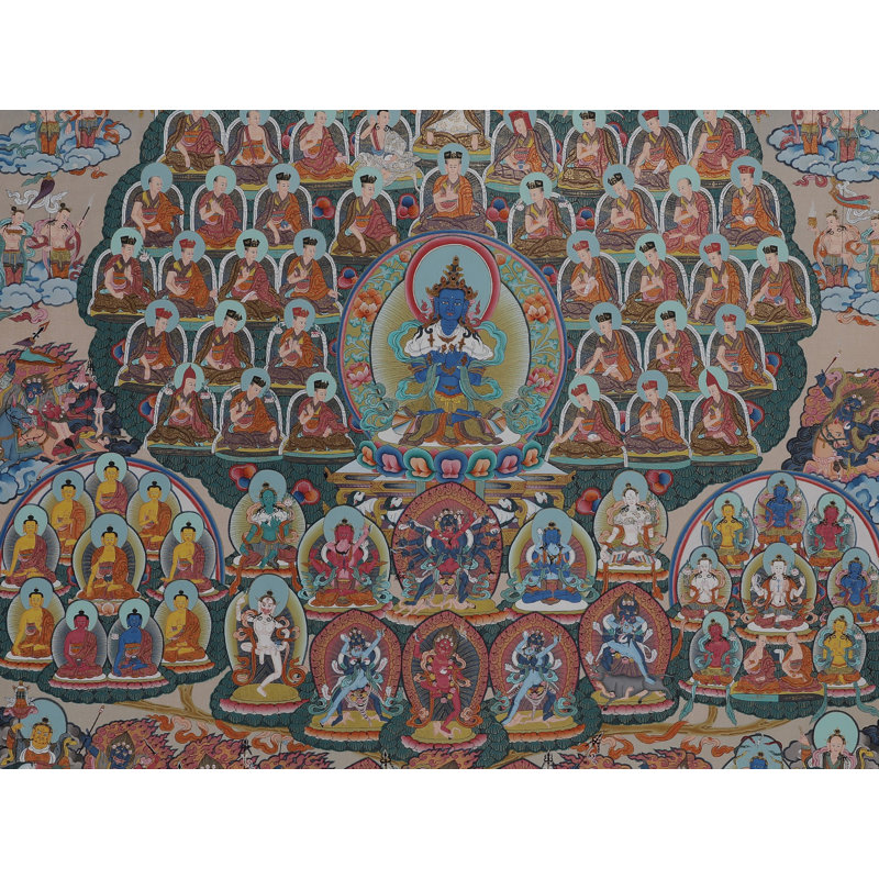 Vajradhara Thangka - art mural bouddhiste tibétain de 35 po, lignée sacrée en or 24 carats, méditation et décoration spirituelle