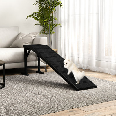Rampe de mobilité pour animal de compagnie, 74 po x 16 po x 25 po, noir, surface antidérapante et support de mouvement pour chat et chien en pin noir. Stable, pin, facilite les animaux de compagnie