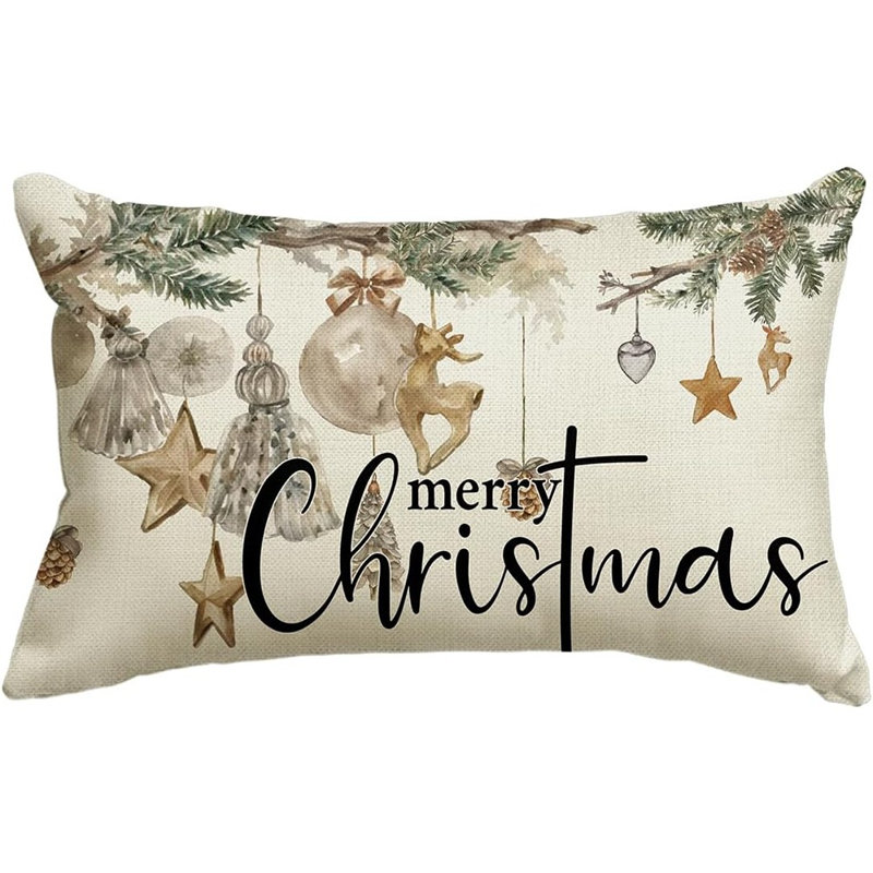 Housse de coussin de Noël, boules de Noël et pommes de pin, décoration de caisse de bonjour de vacances d'hiver de 12 po x 20 po pour canapé