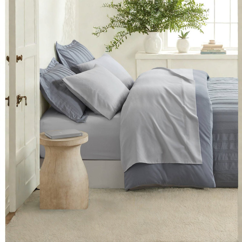 Ensembles de literie pour grand lit gris élégant, rayures tissées en polyester, style scandinave moderne