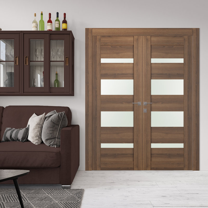 Porte française double pré-posée Avon 07-01, 59,5 po x 79,38 po, Noyer