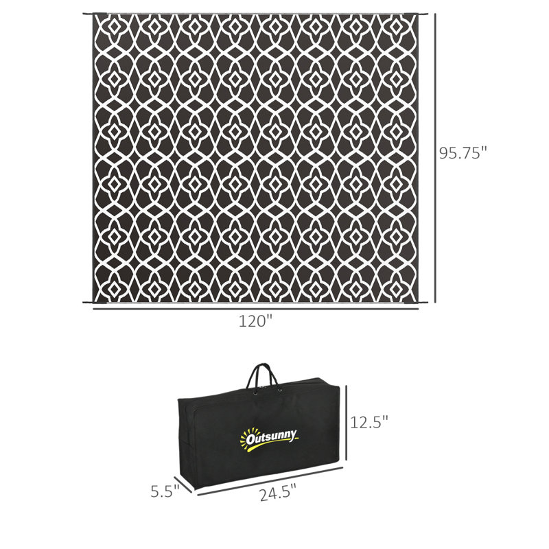 8X10 Reversible Outdoor Rug Waterproof Portable For RV Camping Backyard Deck Picnic Beach