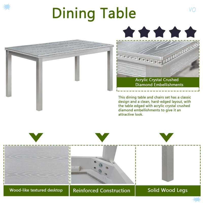 Wooden Dining Rectangular Table With Bench, Kitchen Table With Bench For Small Space, Silver Grey, Silver Grey
