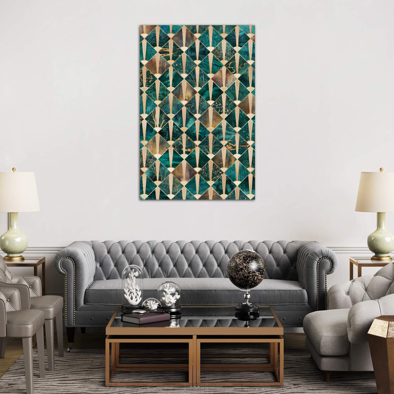 Art Deco Tiles I by Elisabeth Fredriksson - Print on Canvas, 152.5 cm H x 101.5 cm W, Black Framed