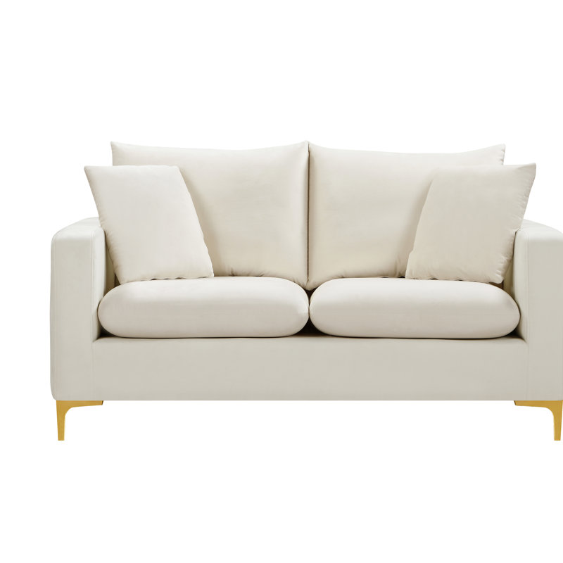 Naomi 58" Velvet Square Arm Loveseat, Cream Velvet