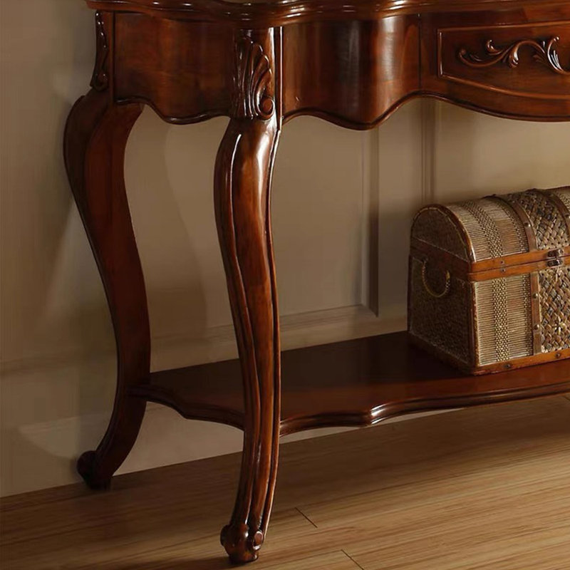 Console de style européen rétro brun, H 31,5 po x l 47,2 po x P 17,7 po