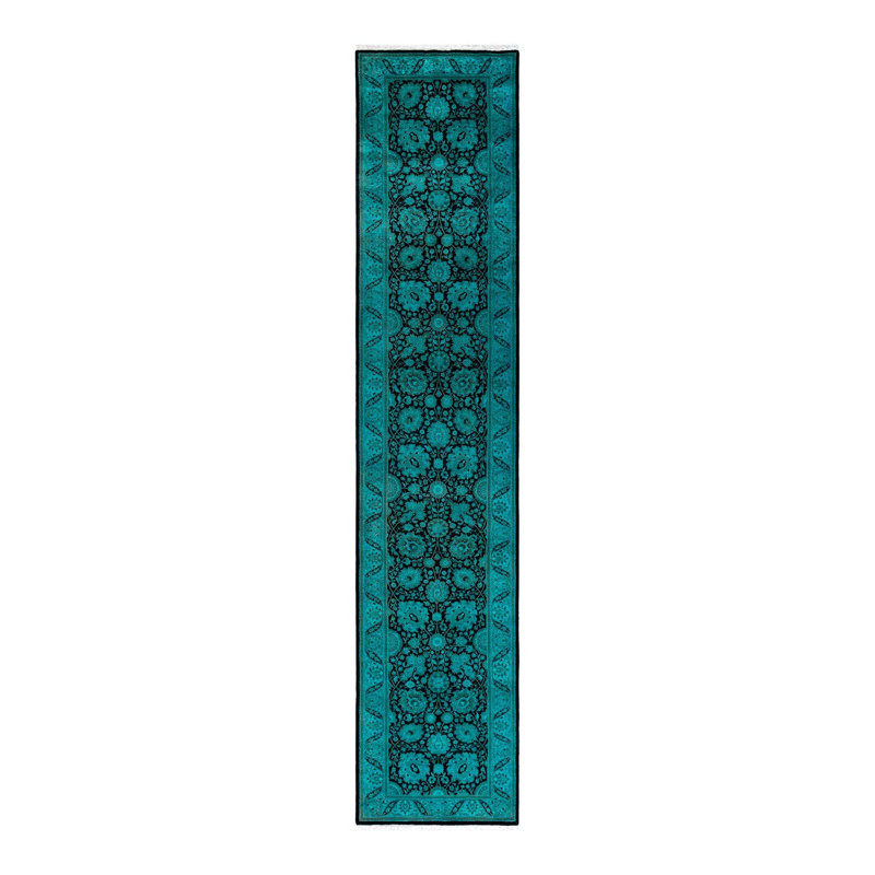 Tapis bleu noué à la main de conception unique Holsworth - bleu