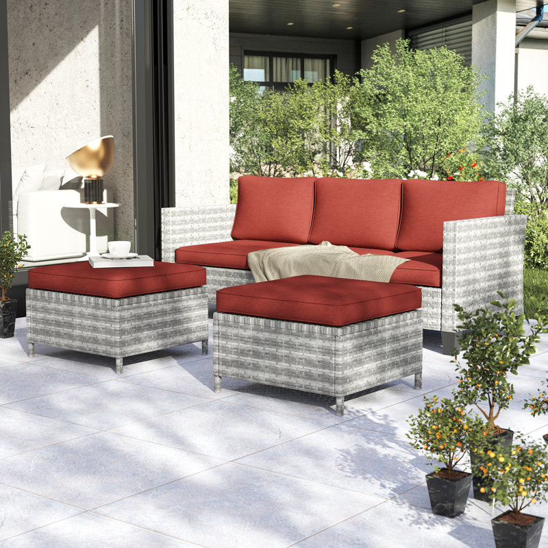 Balcom 3 - Person Patio Conversation Set with Cushions, Gray, Red