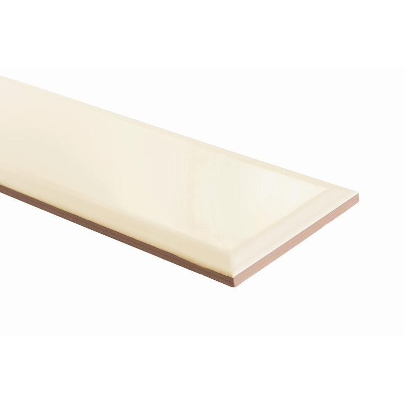 Pop Life 4"X12" Beveled Gloss Ceramic Wall Tile,  Cream 