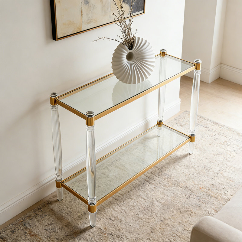 Console simple en verre transparent acrylique, H 31,5 po x l 31,5 po x P 13,78 po, Transparent / Doré