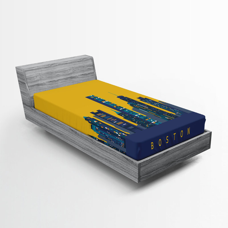 Ensemble de 2 drap-housse Ambesonne Boston jaune d'œuf coloré ciel terre jaune bleu foncé, Drap-housse simple TG