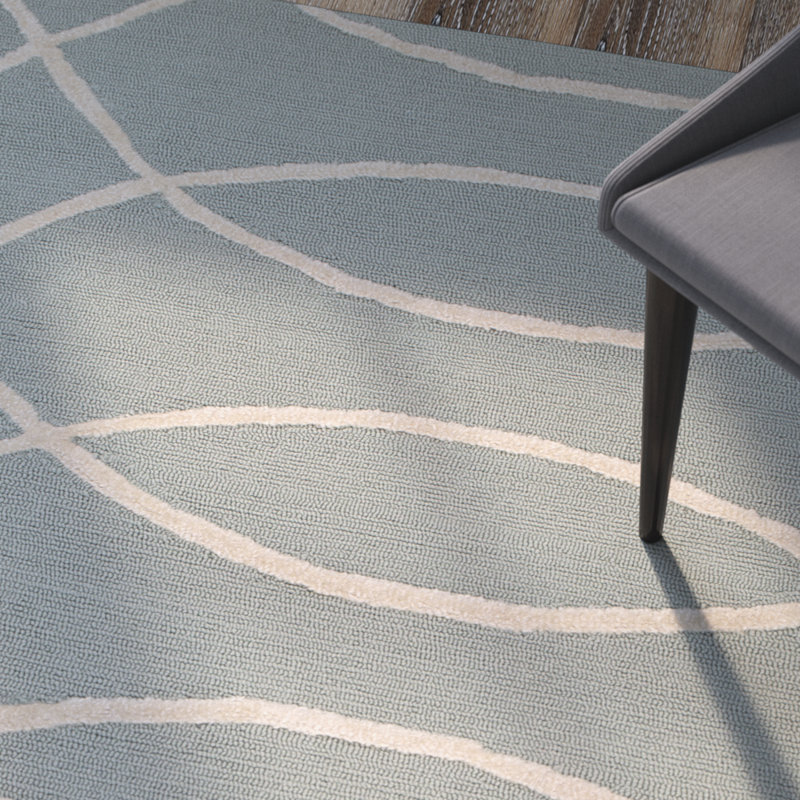 Tapis intérieur / extérieur kaki / gris clair crocheté à la main Mcglynn, Rectangle 2 pi x 3 pi