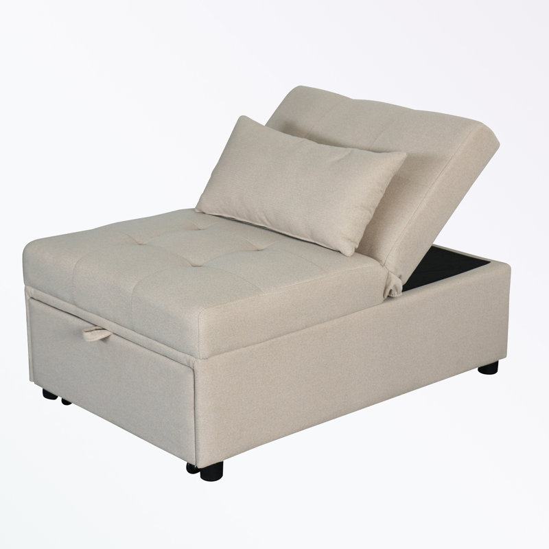 Mentar 39.8'' Armless Sofa Bed, Beige Velvet