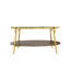 Table basse moderne à 2 niveaux en noyer avec plateau en verre et base dorée pour salon, 29,9 po
