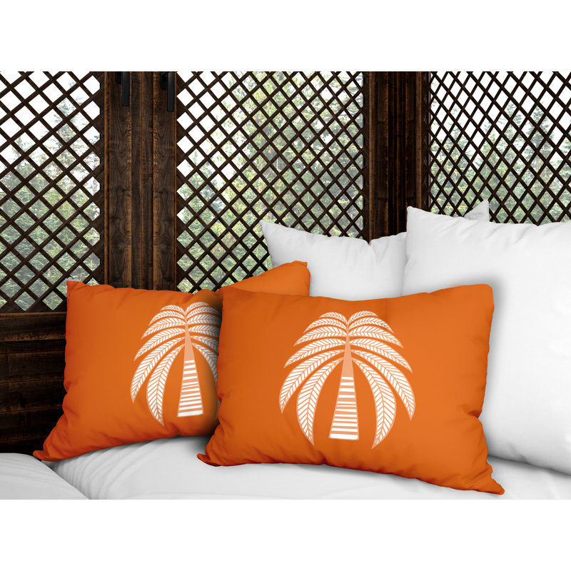 Polyester/Polyester Blend Lumbar Rectangular Indoor/Outdoor Pillow Cover & Insert, Orange