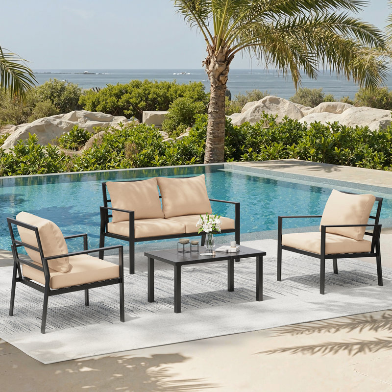 4 - Person Garden Lounge Set with Cushions, Beige