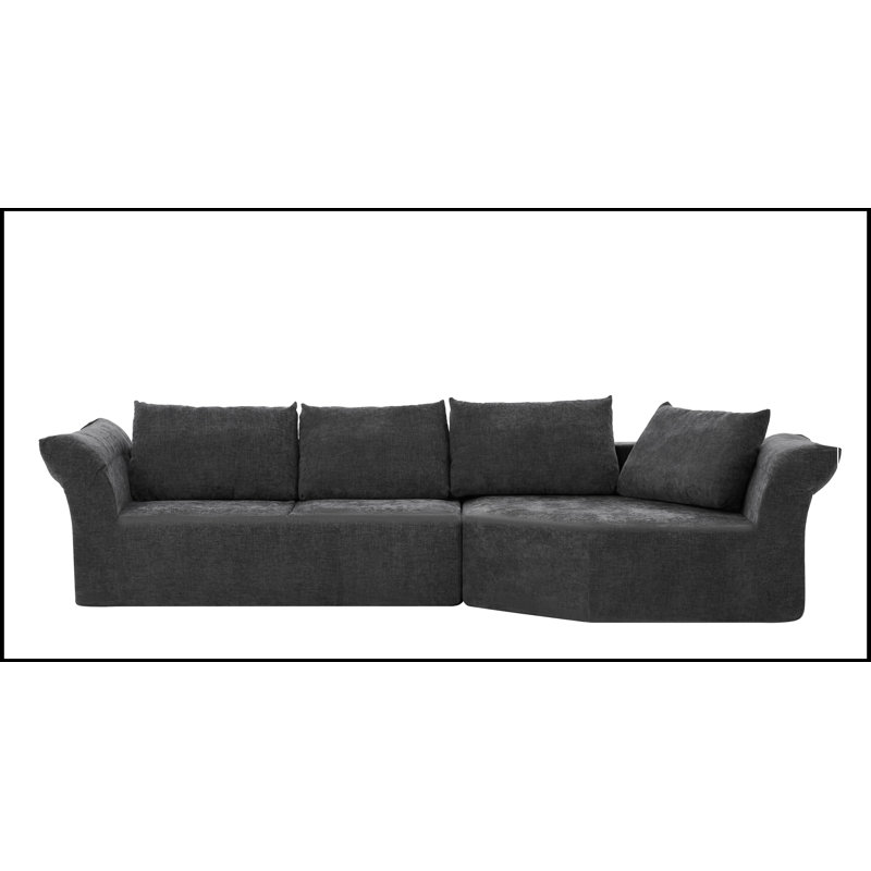 Canapé modulaire avec accoudoir droit, accoudoirs larges et coussins décoratifs, Dark Grey