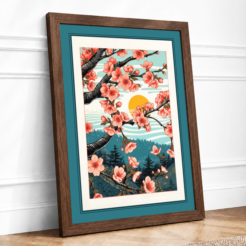 Blossoms Over Water Botanical - Framed Print, A2 - 59.4 x 42.0 cm, Walnut