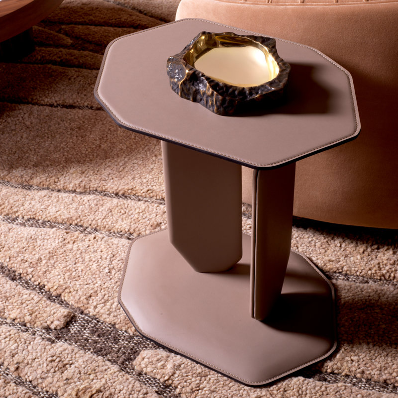 Side Table Maurizio Faux Leather, Light Brown