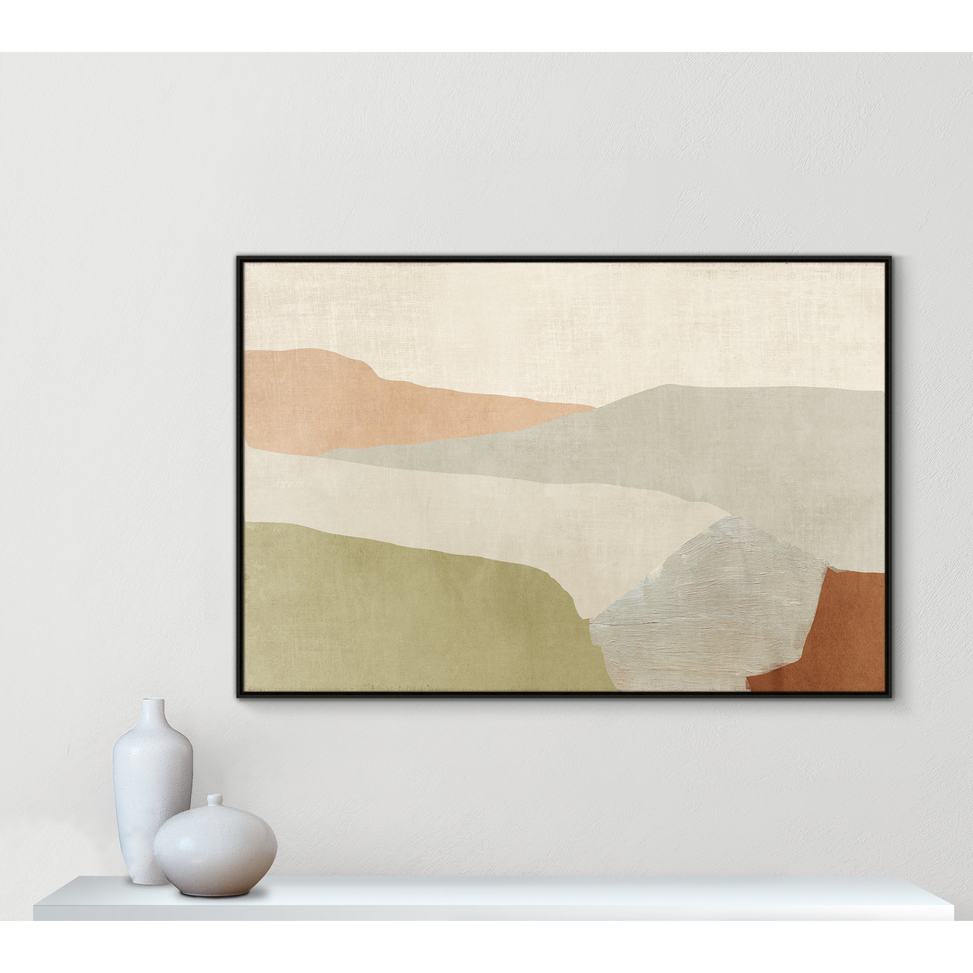 Pastel Views - Floater Frame Painting on Canvas, Silver, 41.5" H x 61.5" W