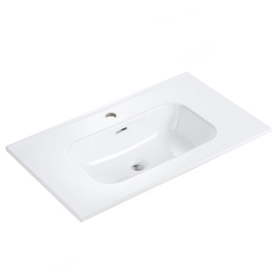 Integrated white ceramic basin, drain not included