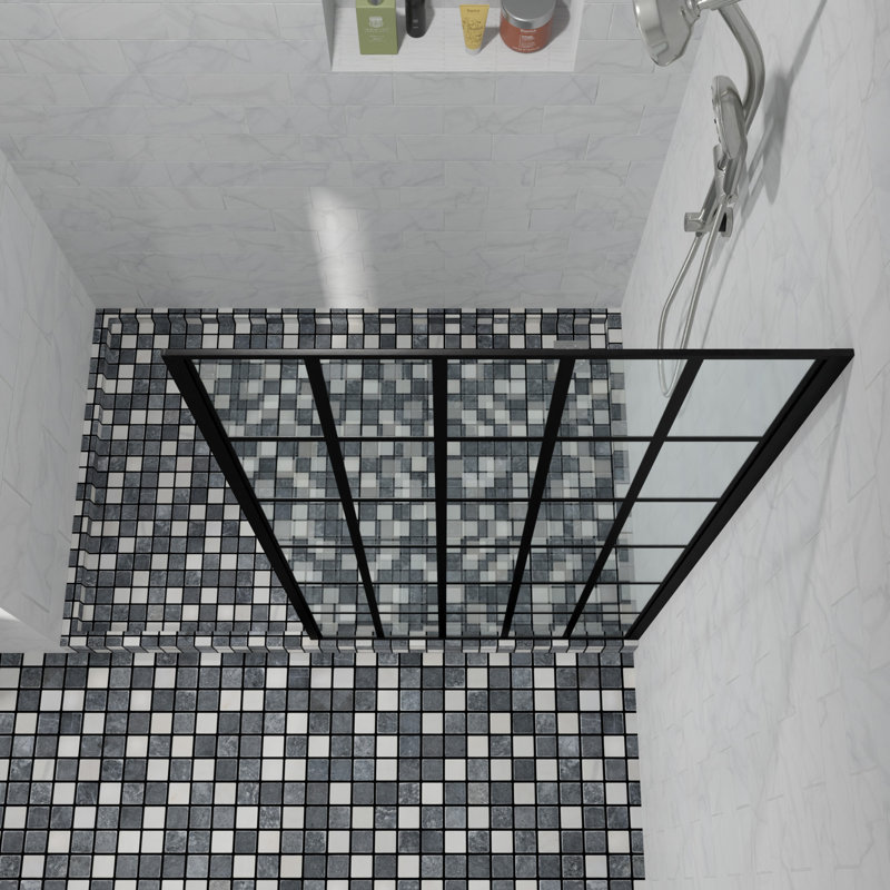 34'' Matte Black Frameless Fixed Shower Door with Clear Glass