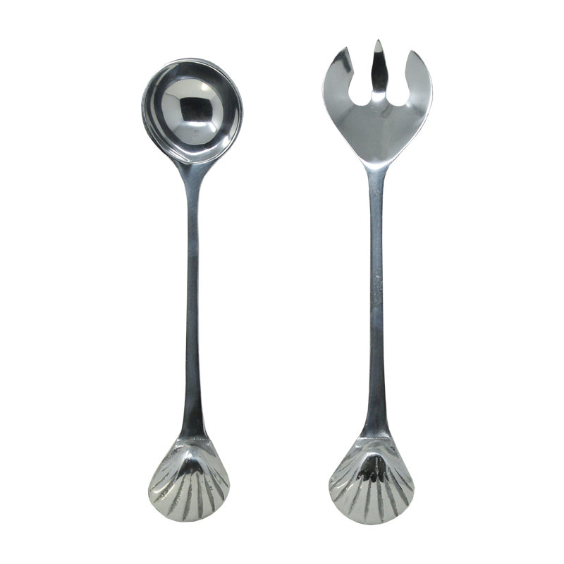 Ensemble de service cuillère et fourchette en étain / coquillages