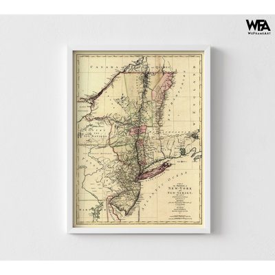 Reproduction de carte de New York, affiche rétro de New York encadrée, impression de carte des États-Unis, affiche rétro, impression géographique rétro, art mural encadré