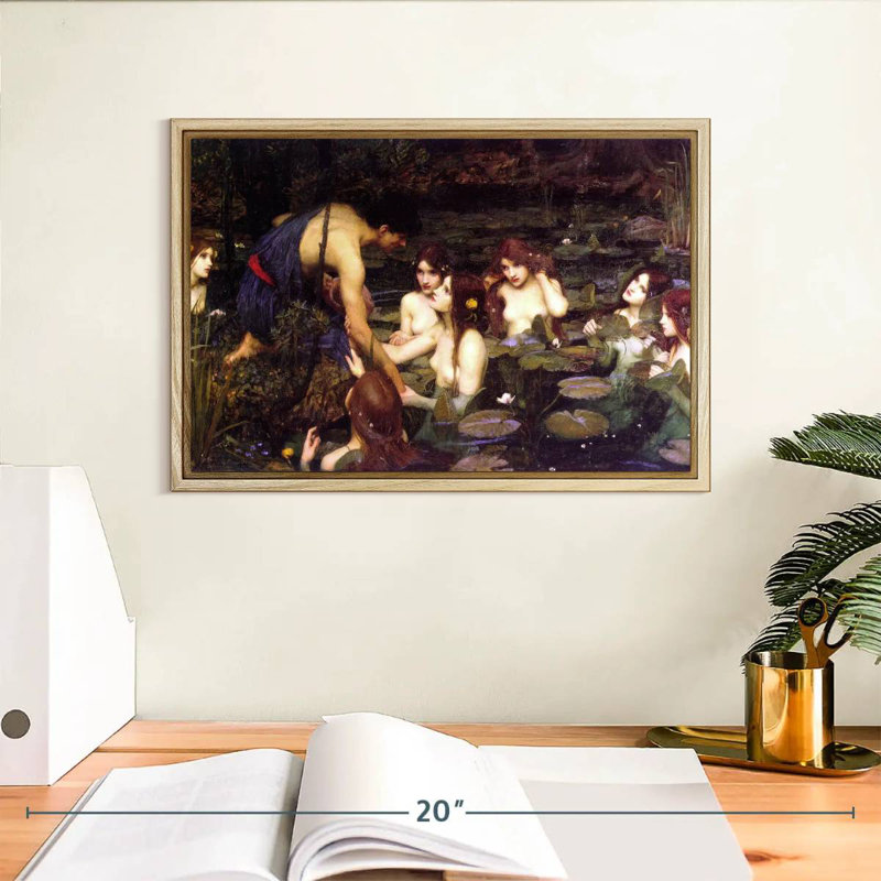 Hylas et les nymphes, 13 po x 9 po, Cadre flottant en bois naturel