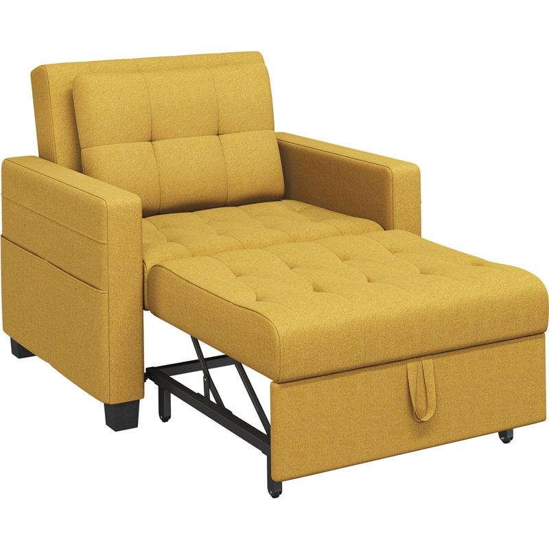 71.5cm Width 3-in-1 Convertible Sleeper Accent Chair Bed with Adjustable Backrest & Back Pillow, Yellow