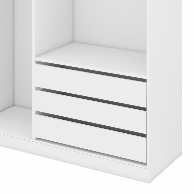 Armoire de chambre sans porte en bois avec tablettes et 3 tiroirs, Blanc
