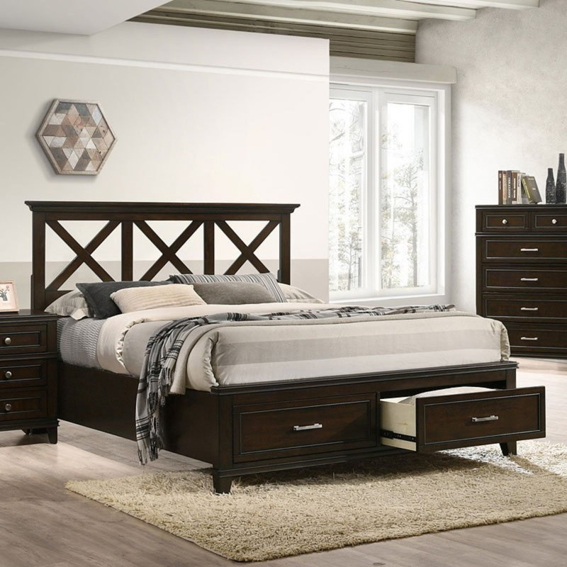 Lit avec rangement Deguzman X, Grand lit, Cerisier