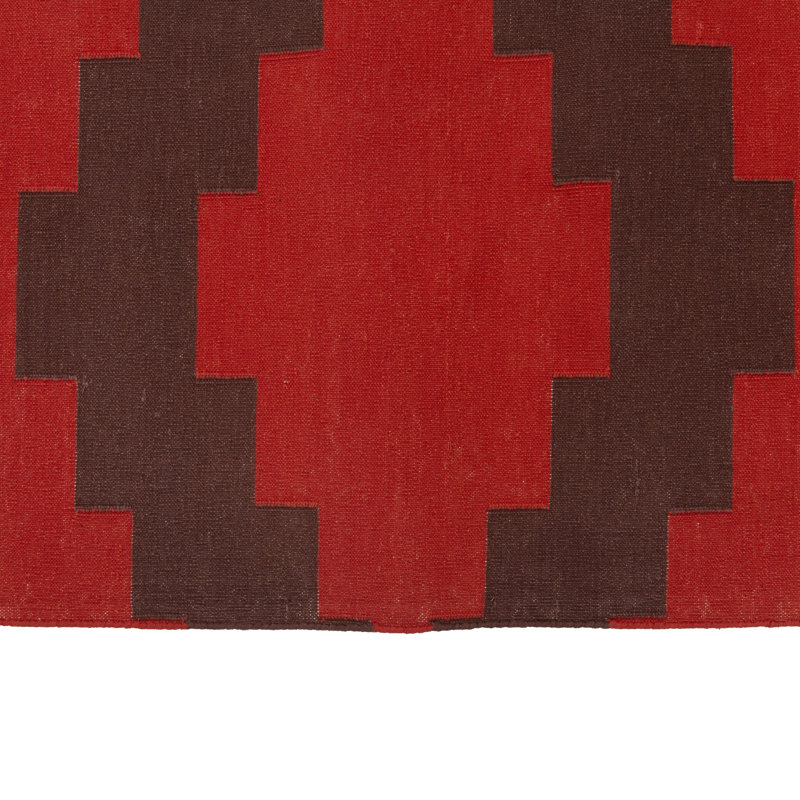 Brown & Red Geometric Flatweave Cotton Rug, Rectangle 10' x 14'