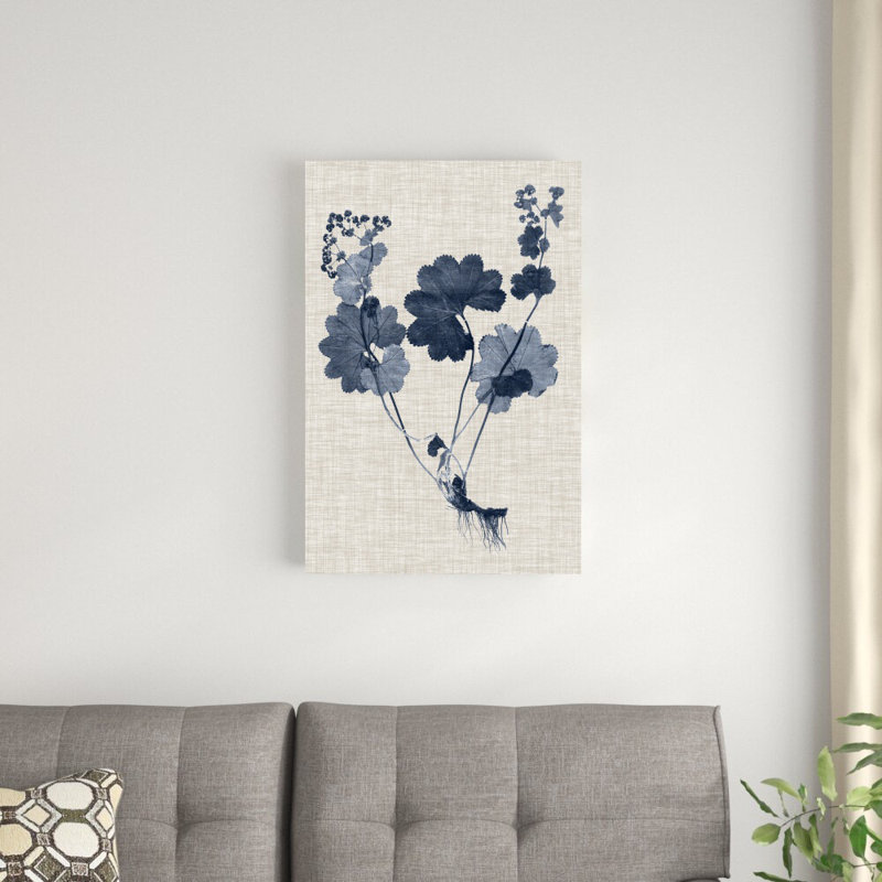 Bleu marine et feuilles de lin IV, H 30 po x l 20 po