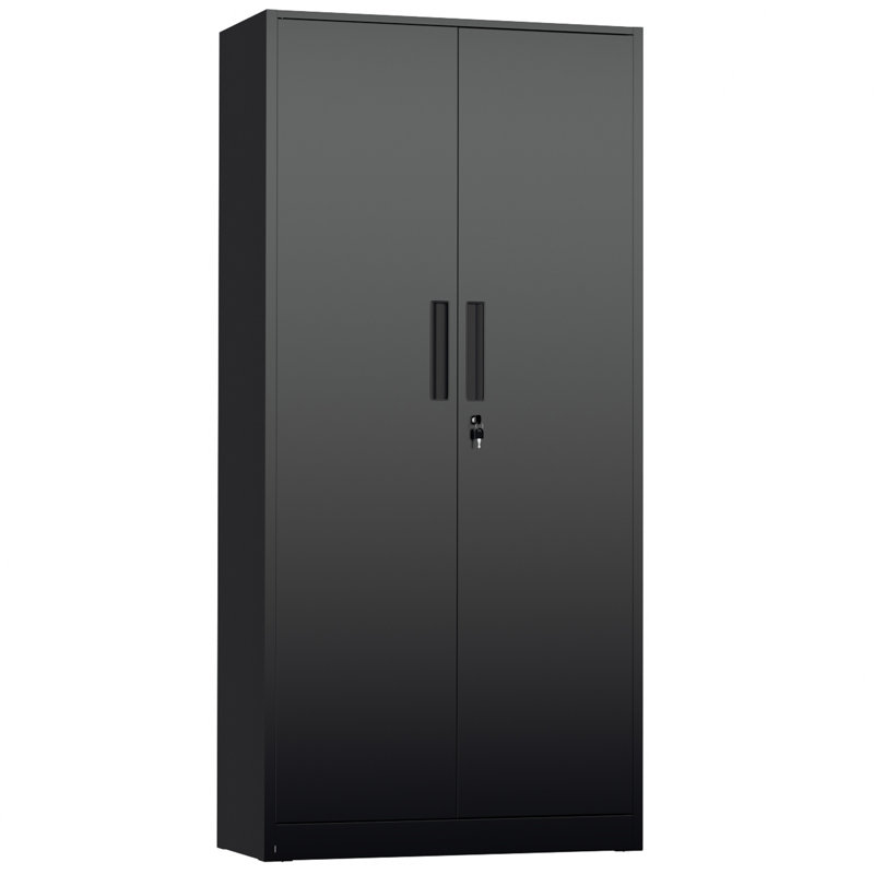 Lakenzie 5 - Shelf Steel Garage Storage Cabinets with Lock (72" H x 32" W x 16" D), Black