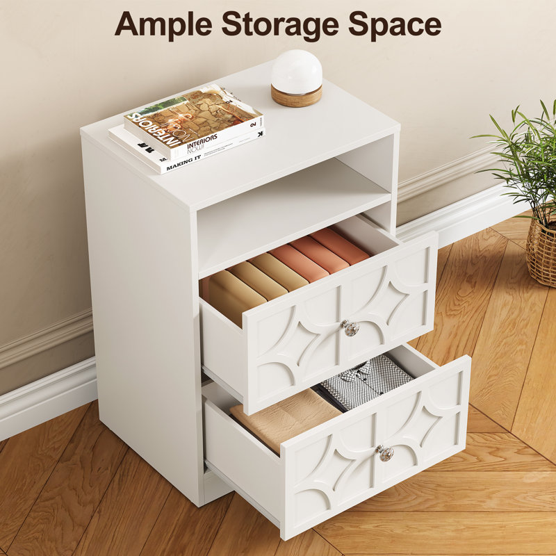 Nightstand With 1 USB Port, 2 Outlets and 1 Type-C Port, White