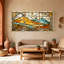 Ensemble de 3 reproductions d'art sur toile avec vitrail paysage avec oiseaux et montagnes-603848993