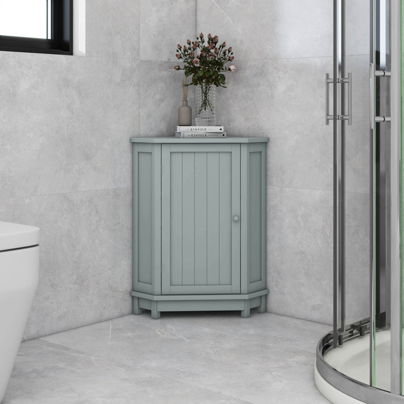 Armoire de salle de bain d'angle triangulaire avec tablettes réglables, Gris