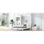 Blanc, grand lit, décoration à persiennes, rangement, construction, pièce peu encombrante-121623986
