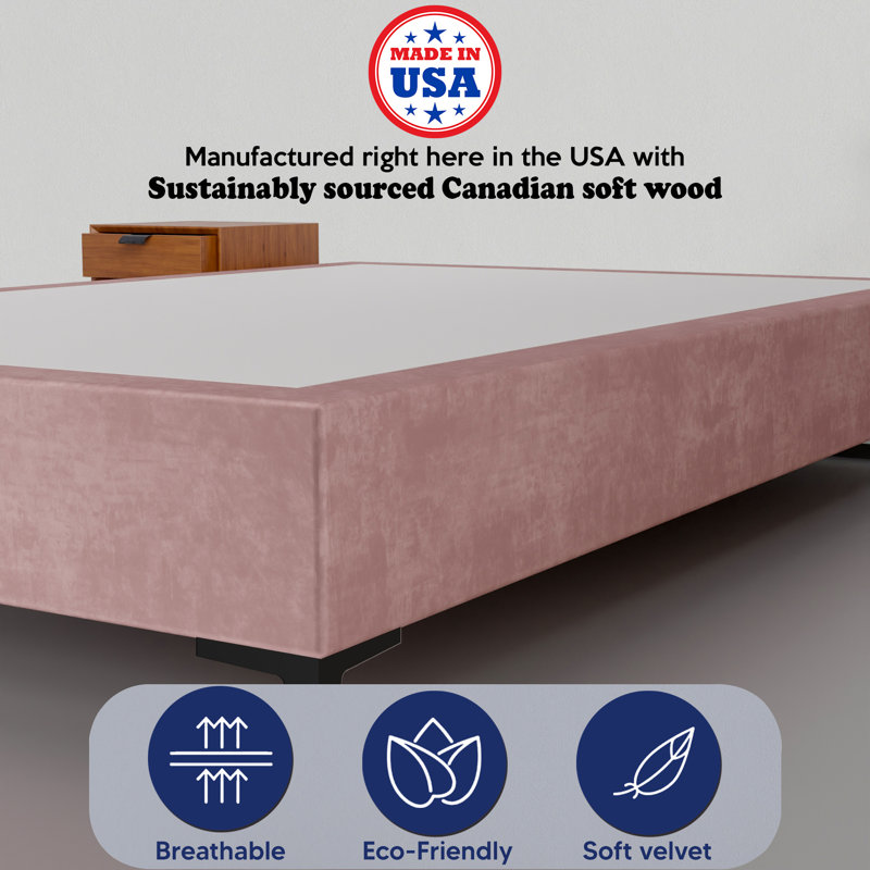Cadre de lit / sommier en bois de qualité supérieure en velours de 15 po Makailah, durable, élégant et multicolore, Grand