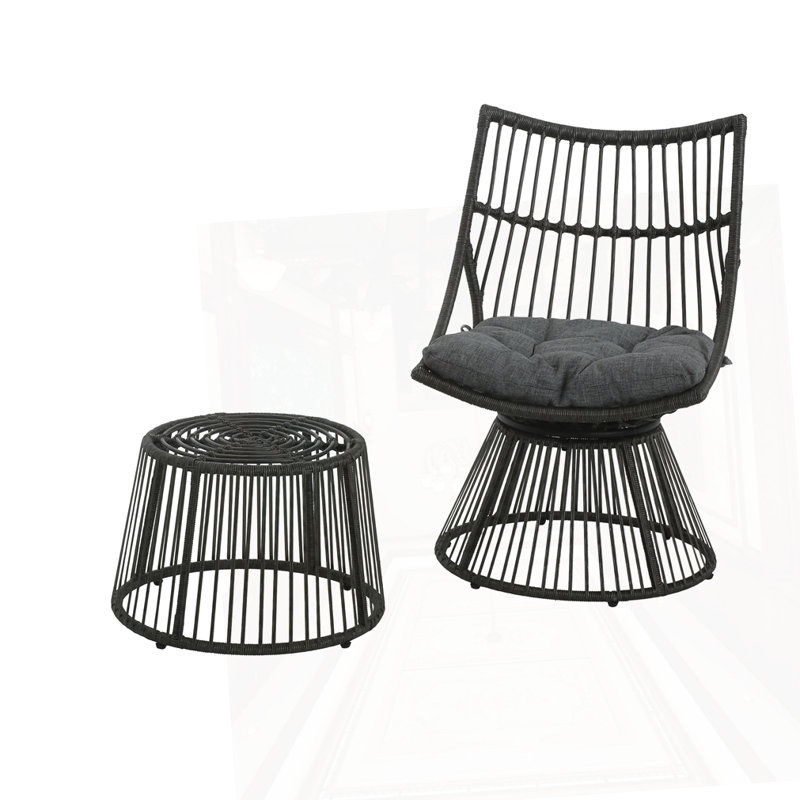 WICKER HIGH-BACK CHAIR, Dark Gray Cushion/Black Frame