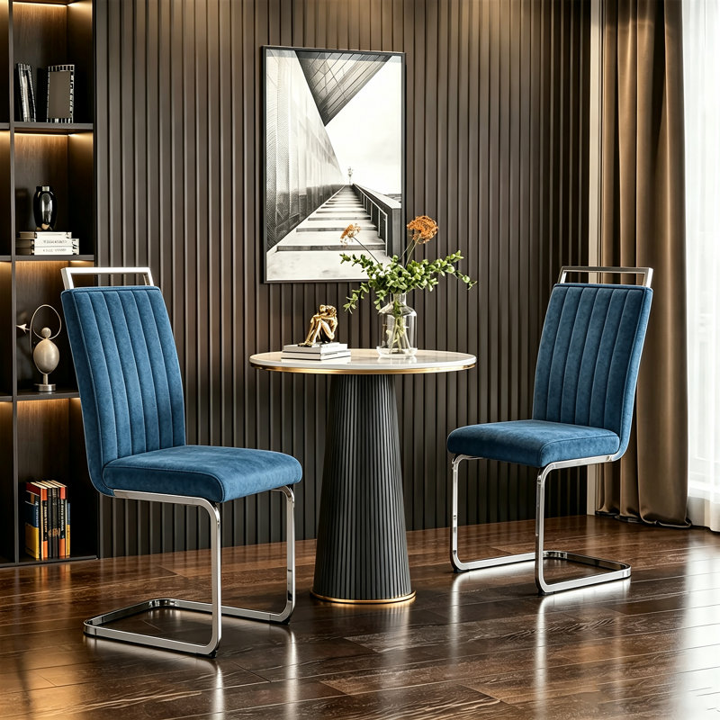 Ensemble de 2 chaises de salle à manger Modern, Blue, Chrome