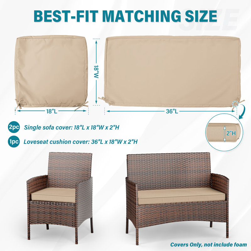 3-Piece Outdoor  Cushion  Covers Set(1 Big Cover+2 Small Covers), Covers Only, Sand