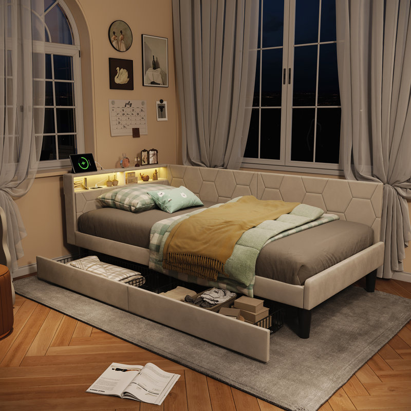 Vidaxl Daybed With Drawers, European Single (90 x 200 cm), Beige