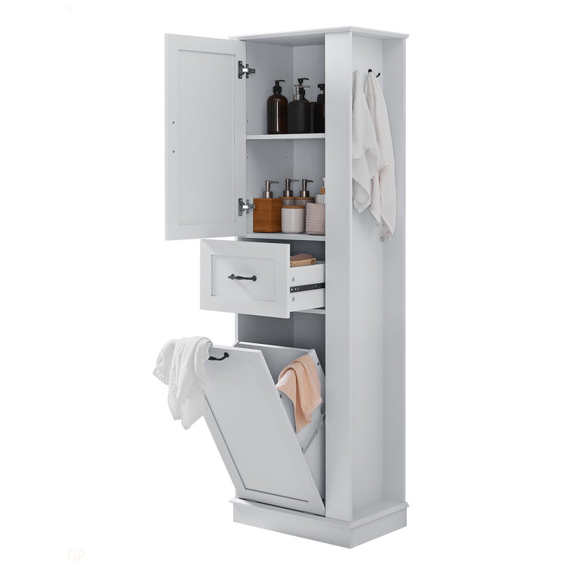 Modern Tall Storage Cabinet – Tilt-Out Compartment, Adjustable Shelves, 80LBS Capacity, Soft-Close Hinges, Aluminum Alloy Handles, Perfect For Bathroom & Home Organization