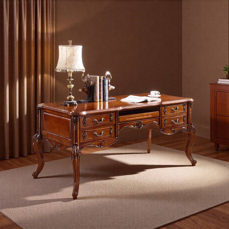 Bureau d'ordinateur brun foncé rétro, H 30,7 po x l 59,05 po x P 31,49 po