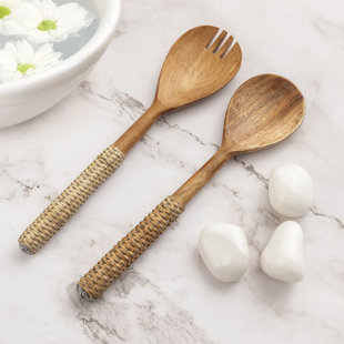 Set Of 2  Wooden Salad Set